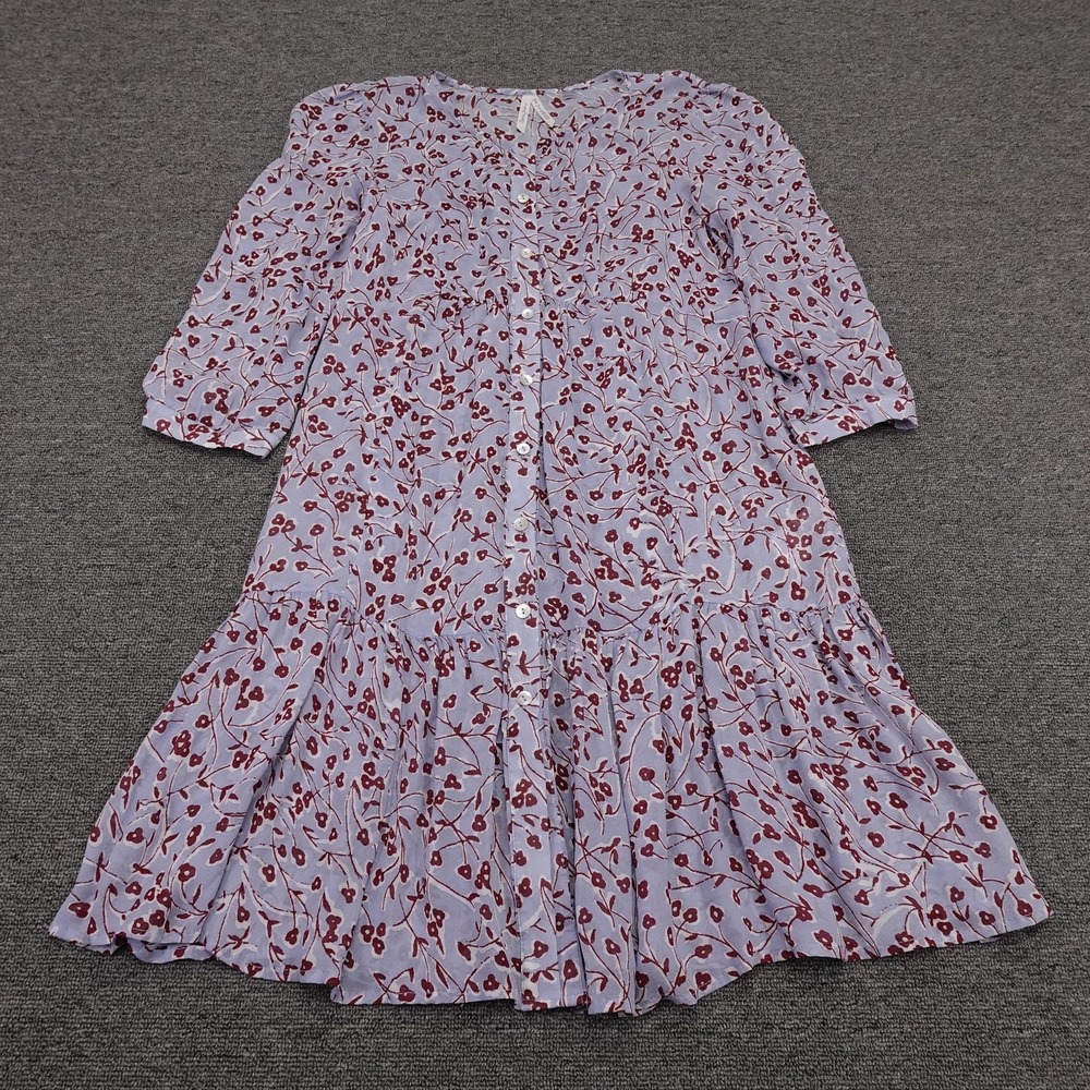 Seraphine Maternity Shirt Dress Womens 4 Purple Floral Button Front Midi Tiered